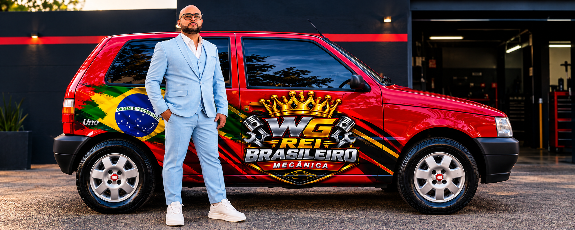 WG Rei Brasileiro Mecânica com seu carro personalizado