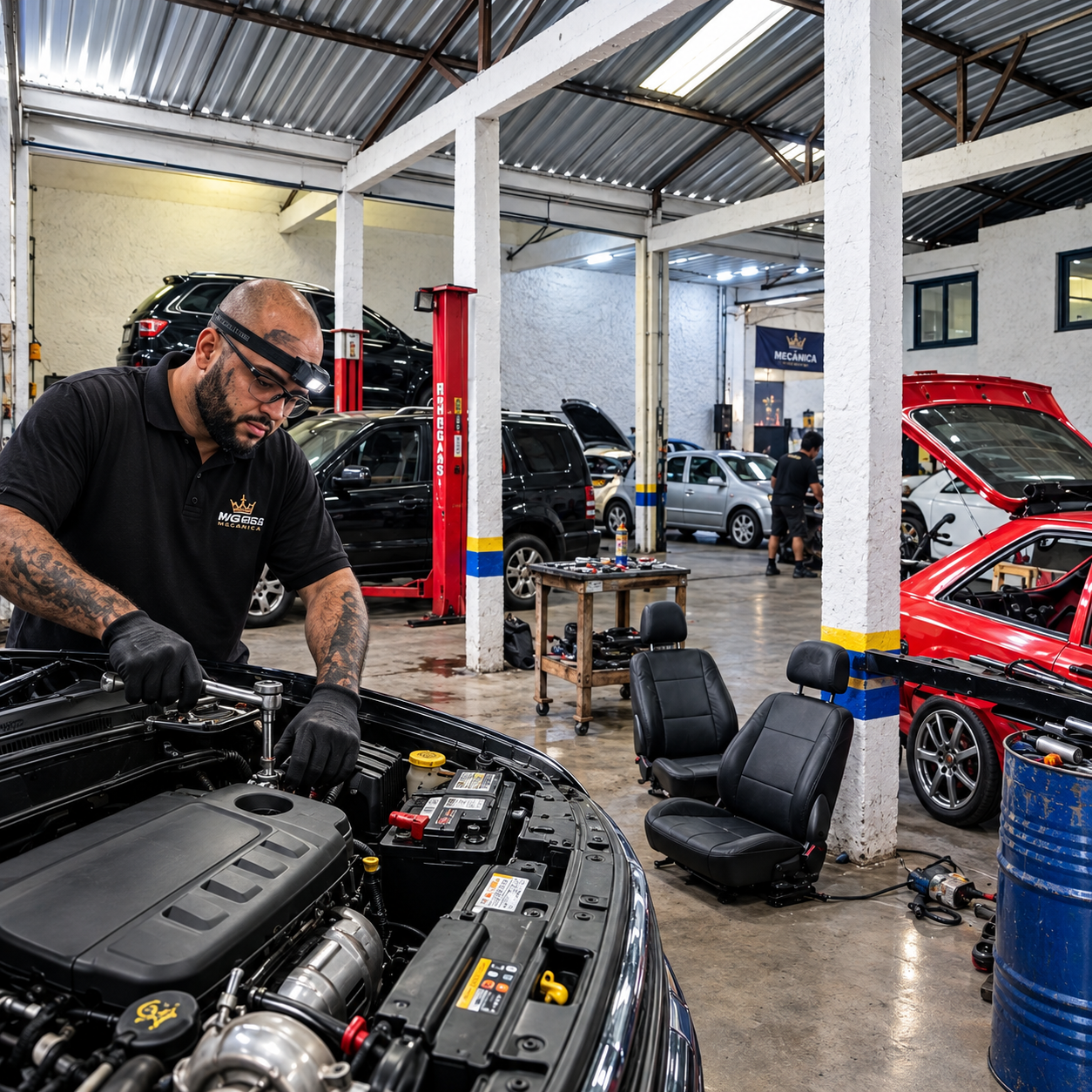 Mecânico realizando manutenção automotiva